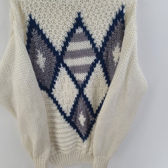 VTG FORUM Hand knitted sweater Cream Gray Mens Size Medium - Picture 2 of 8